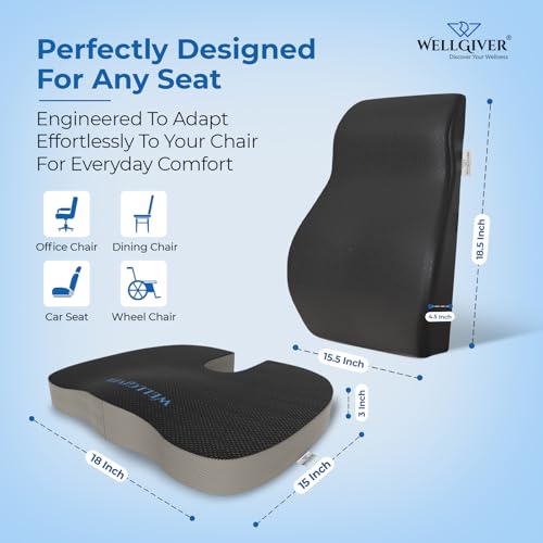WELLGIVER Gel Memory Foam Coccyx Seat Cushion for Tailbone & Back Pain Relief–Orthopedic Chair Pad for Office, Car, Home U-Shaped Comfort Seat Support for Sciatica, Lower Back Pain | 18 x 15 x 3 Inch - Image 2