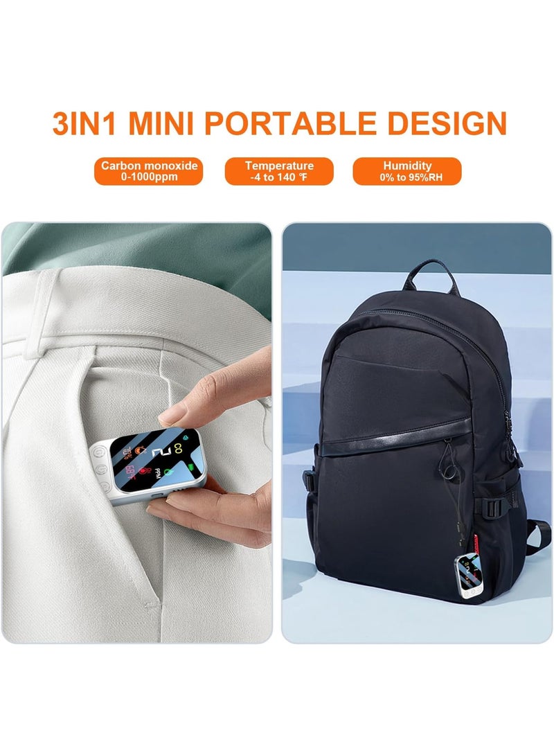 Portable Carbon Monoxide Detectors [3-in-1] Mini Size CO Monitor with Kickstand & Lanyard Alarm [ CO Temperature Humidity Sensor ] for Outdoor Camping Travel RV Home Hotel (3IN1 white) - Image 3