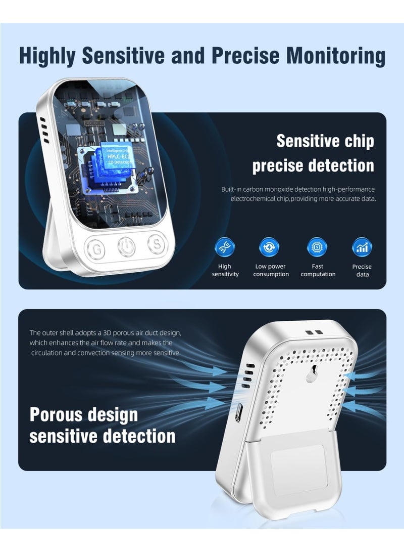 Portable Carbon Monoxide Detectors [3-in-1] Mini Size CO Monitor with Kickstand & Lanyard Alarm [ CO Temperature Humidity Sensor ] for Outdoor Camping Travel RV Home Hotel (3IN1 white) - Image 5