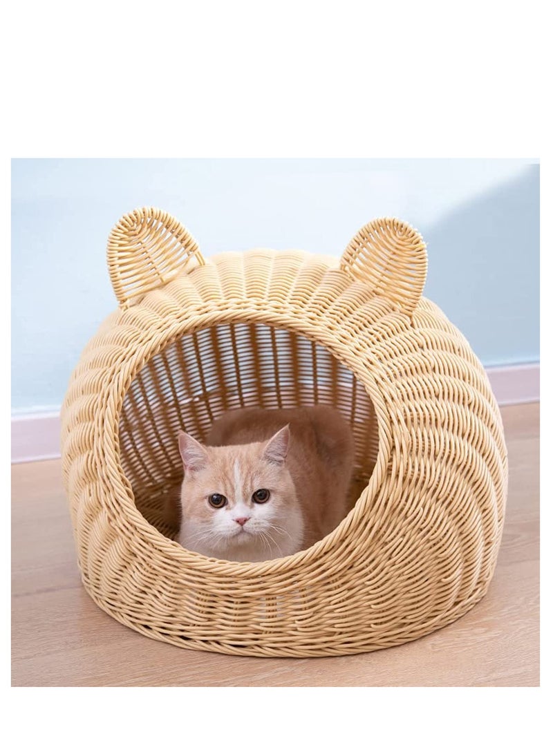 A.M Creative Bamboo Cat House with Cushion, Cute Modern Covered Cat Bed, Bamboo Cave Hideaway Hut, Pet Nest, All Season Cat Bed, Simple Breathable Pet Nest - Image 1