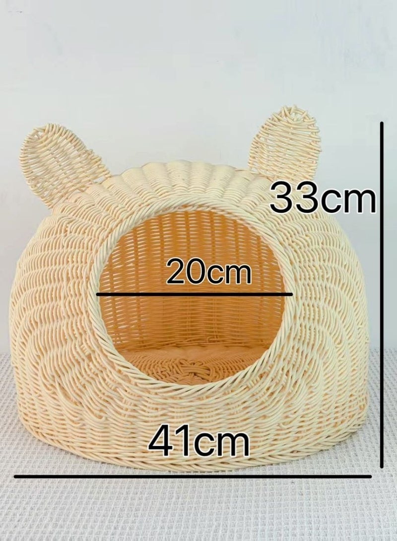 A.M Creative Bamboo Cat House with Cushion, Cute Modern Covered Cat Bed, Bamboo Cave Hideaway Hut, Pet Nest, All Season Cat Bed, Simple Breathable Pet Nest - Image 2