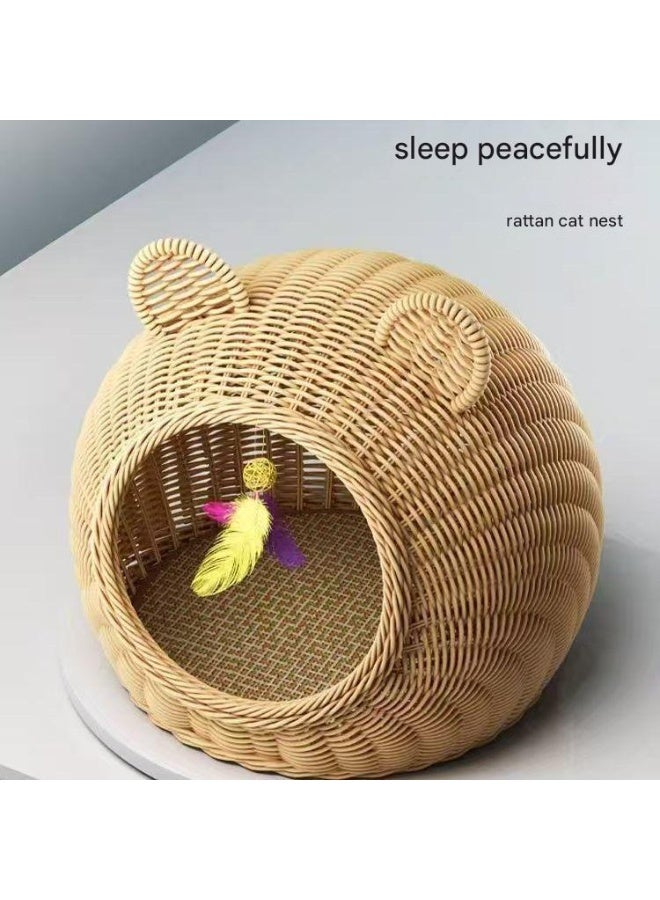 A.M Creative Bamboo Cat House with Cushion, Cute Modern Covered Cat Bed, Bamboo Cave Hideaway Hut, Pet Nest, All Season Cat Bed, Simple Breathable Pet Nest - Image 4