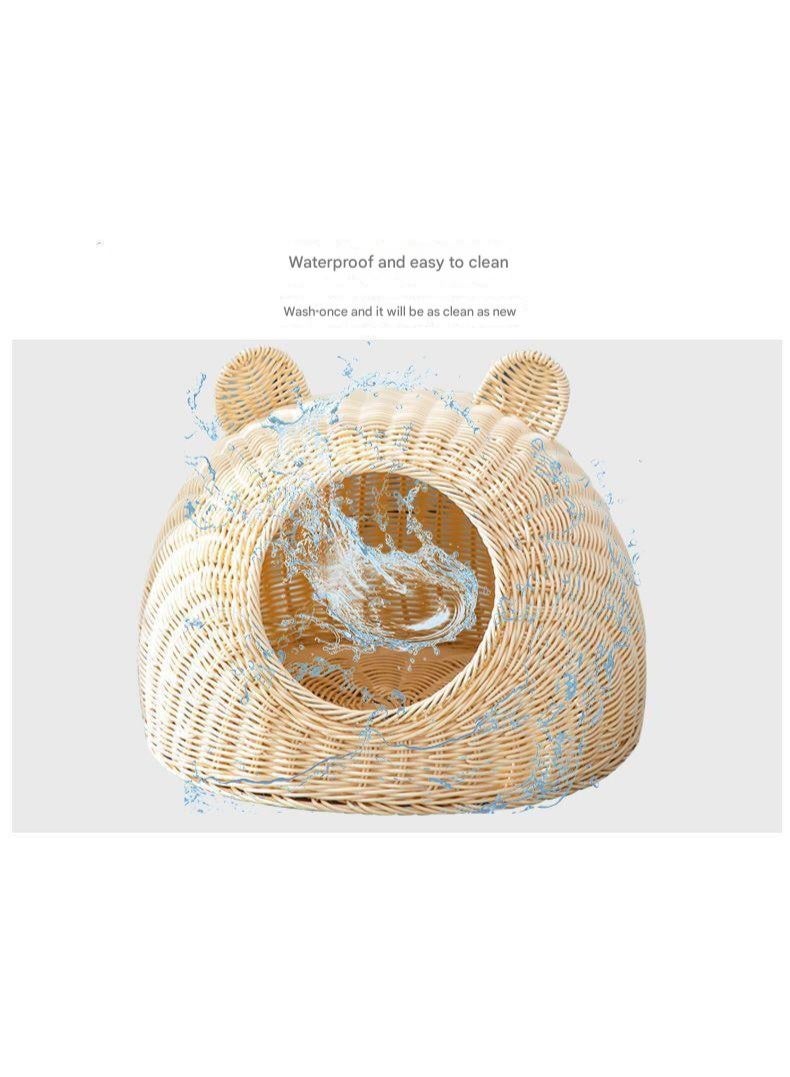 A.M Creative Bamboo Cat House with Cushion, Cute Modern Covered Cat Bed, Bamboo Cave Hideaway Hut, Pet Nest, All Season Cat Bed, Simple Breathable Pet Nest - Image 5