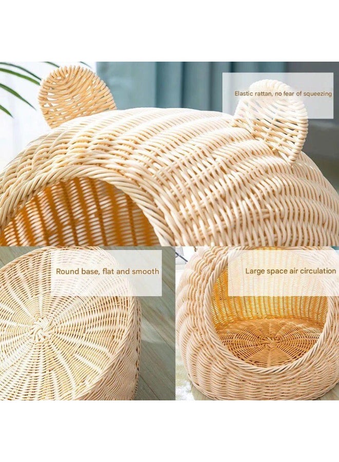 A.M Creative Bamboo Cat House with Cushion, Cute Modern Covered Cat Bed, Bamboo Cave Hideaway Hut, Pet Nest, All Season Cat Bed, Simple Breathable Pet Nest - Image 3