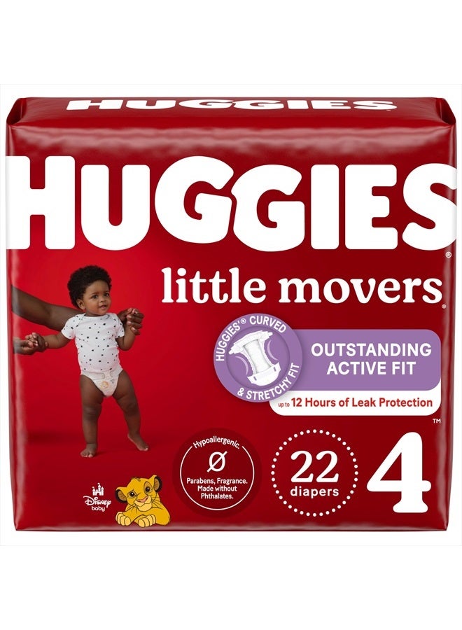 HUGGIES حفاضات هاجيز الحجم 4، حفاضات الأطفال المتحركة الصغيرة، الحجم 4 (22-37 رطل)، 22 قطعة - Image 1