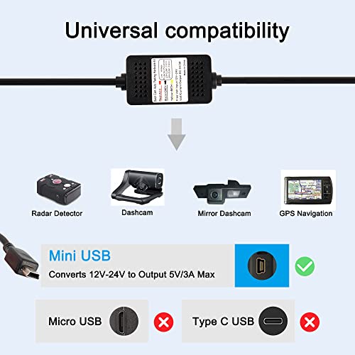 MEIRIYFA Dash Cam Acc Hardwire Kit Mini USB Hardwire Dashcam Kit StepDown Cable 12V24V to DC 5V 3A Car Dash Charger Power Cord for Cars Camera GPS115FT - Image 3