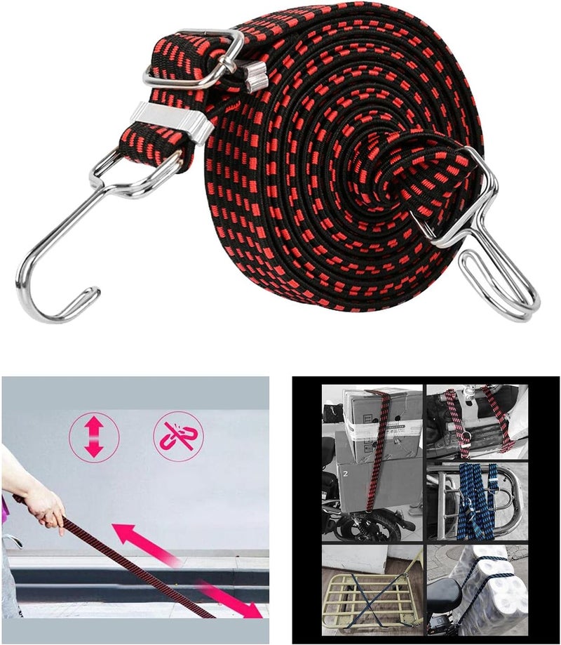 klarako Flat Bungee Cords, Long Bungee Straps Elastic Rope for Hand Carts, Securing Heavy Duty for Cargo, Moving, Luggage Rack, Camping  Red 2m - Image 5