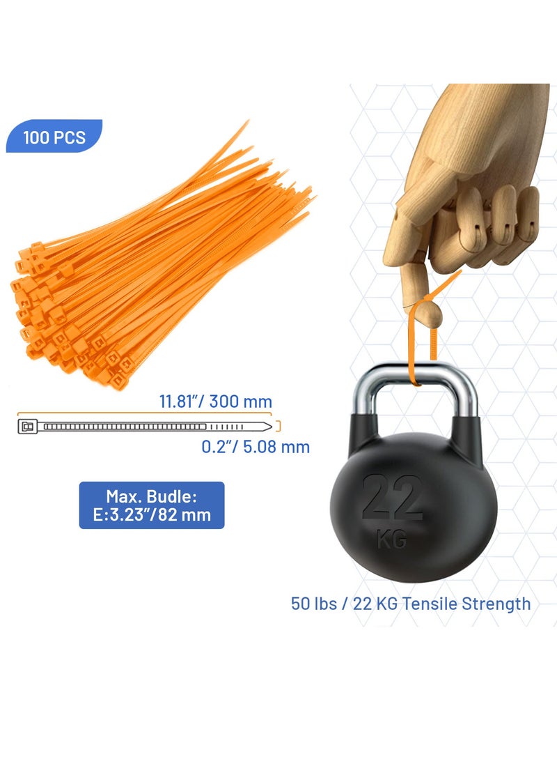 Hi Care Heavy Duty Orange Cable Ties – 300mm, 100 Pack – UV & Heat Resistant Zip Ties for Cable Management  - Image 3