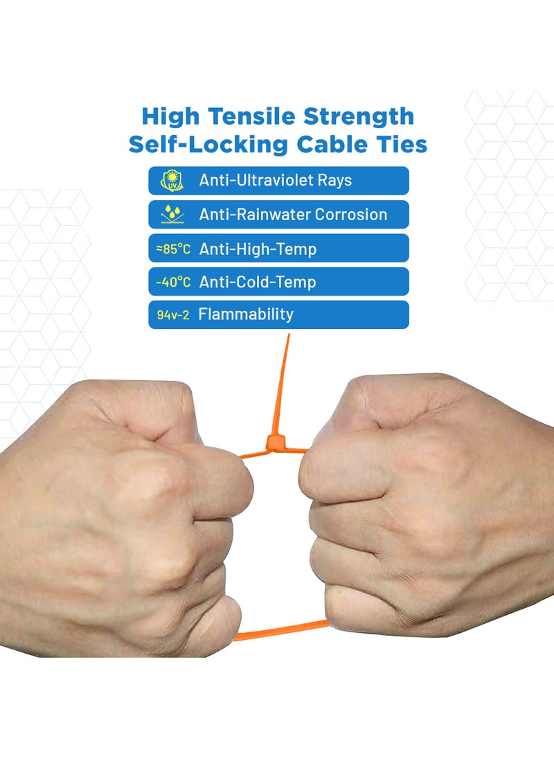 Hi Care Heavy Duty Orange Cable Ties – 300mm, 100 Pack – UV & Heat Resistant Zip Ties for Cable Management  - Image 5