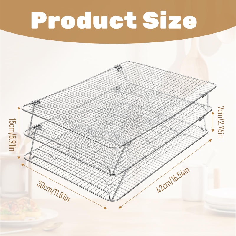 Exclaith Stainless Steel Stackable Cooling Rack for Baking, 3-Tier Cooling Rack Set, Stackable Heavy Duty Stainless Steel Wire Racks, for Baking Cooking Grilling, Oven & Dishwasher Safe, 12â€x 16.5â€, Silver - Image 2