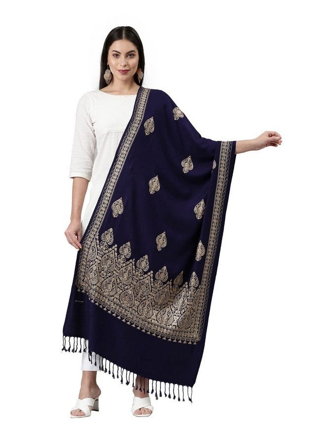 Pashmoda Women Kashmiri Aari Embroidery Stole (Size: 71X203 CM) (Navy Blue) - Image 2