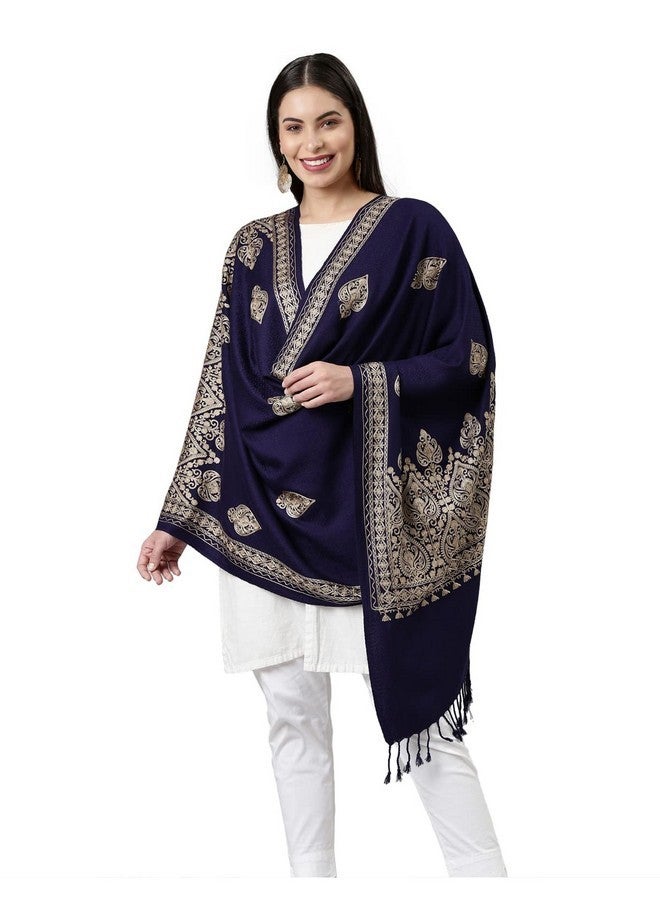 Pashmoda Women Kashmiri Aari Embroidery Stole (Size: 71X203 CM) (Navy Blue) - Image 1