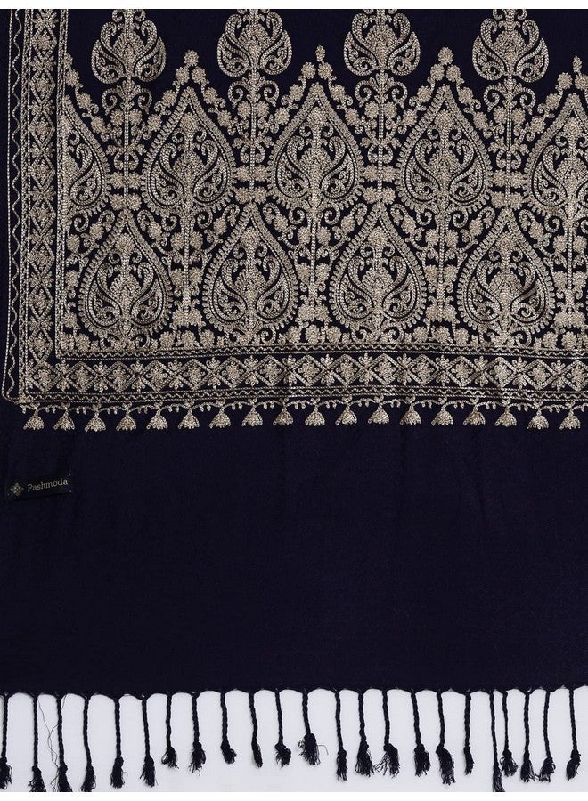 Pashmoda Women Kashmiri Aari Embroidery Stole (Size: 71X203 CM) (Navy Blue) - Image 3
