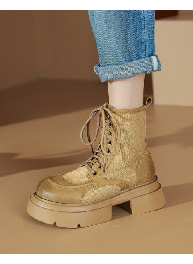All-season Wear】women's Lace-up Ankle Boots Versatile Platform Martin Boots - Image 1