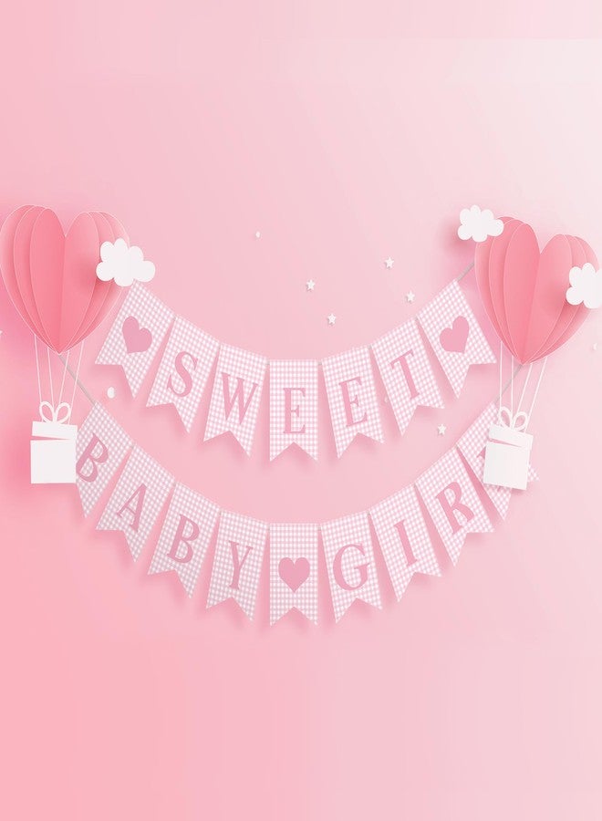 Mindsoft 2 Pcs Pre Strung Pink Gingham Sweet Baby Girl Banner Pink Girl Baby Shower Banner Decorations for Gender Reveal Party Decor Supplies Table Wall Mantel Photo Props - Image 5
