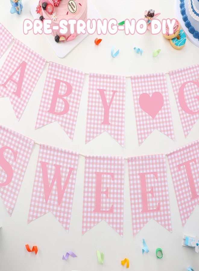 Mindsoft 2 Pcs Pre Strung Pink Gingham Sweet Baby Girl Banner Pink Girl Baby Shower Banner Decorations for Gender Reveal Party Decor Supplies Table Wall Mantel Photo Props - Image 4