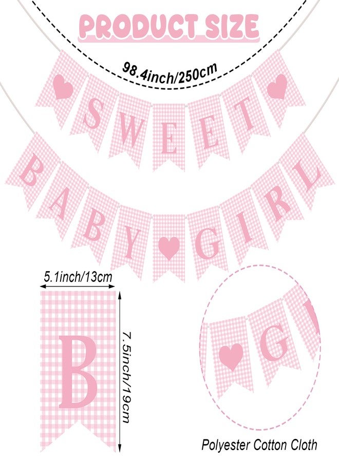 Mindsoft 2 Pcs Pre Strung Pink Gingham Sweet Baby Girl Banner Pink Girl Baby Shower Banner Decorations for Gender Reveal Party Decor Supplies Table Wall Mantel Photo Props - Image 3