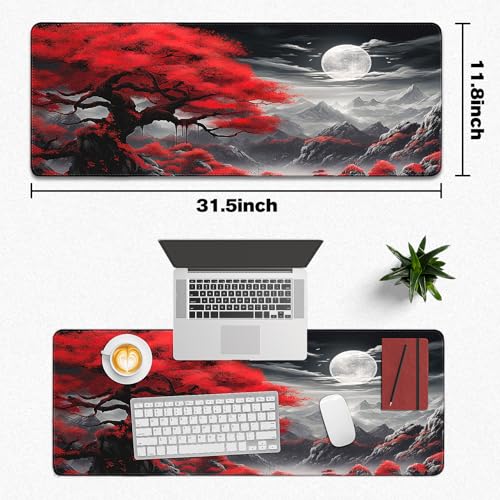 Yuhijoy Mouse Pad Gaming - Desk Mat for Keyboard and Mouse - Anime Large Mouse Pads for Desk, Japanese Gaming Mousepad with Non-Slip Base, Desks Pad (31.5" X 11.8") for Game and Office (Full-Moon) - Image 5