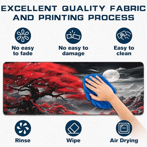 Yuhijoy Mouse Pad Gaming - Desk Mat for Keyboard and Mouse - Anime Large Mouse Pads for Desk, Japanese Gaming Mousepad with Non-Slip Base, Desks Pad (31.5" X 11.8") for Game and Office (Full-Moon) - Image 3