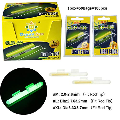 THKFISH Fishing Glow Rod Tips - Green Fluorescent Glow Sticks for Night Fishing - 100pcs (50 Bags) - Image 2