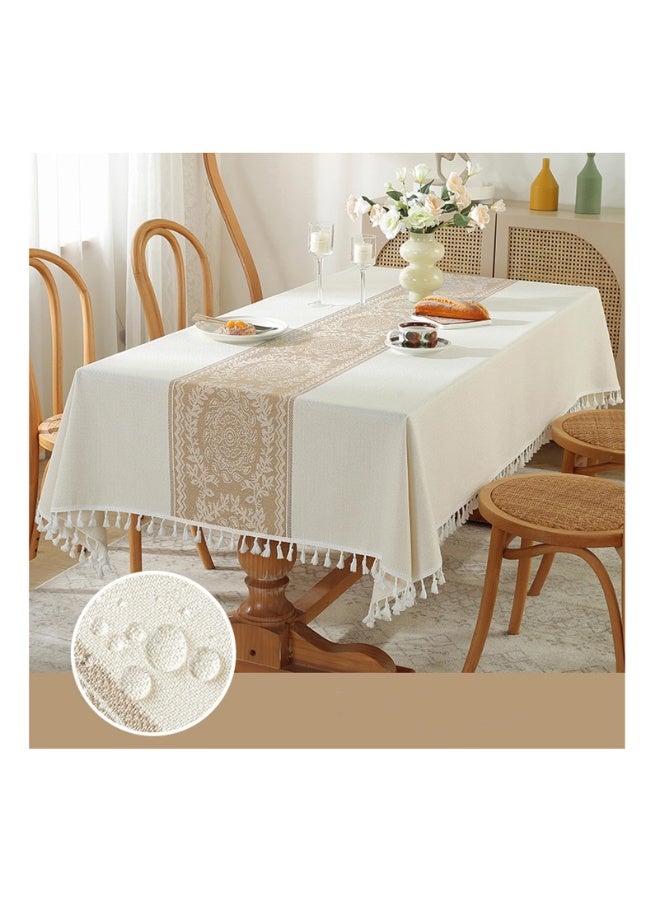 الترجمة العربية: مفارش طاولة مستطيلة من القطن والكتان ● مفرش طاولة مستطيل مقاوم للماء ● غطاء طاولة واقي ● مثالي للاستخدام الداخلي والخارجي - Image 1