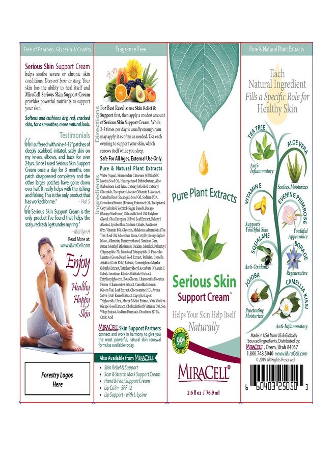 Miracell Serious Skin Support Cream 2.6 oz, moisturizing for psoriasis, eczema, rosacea, rashes, all skin conditions. - Image 3