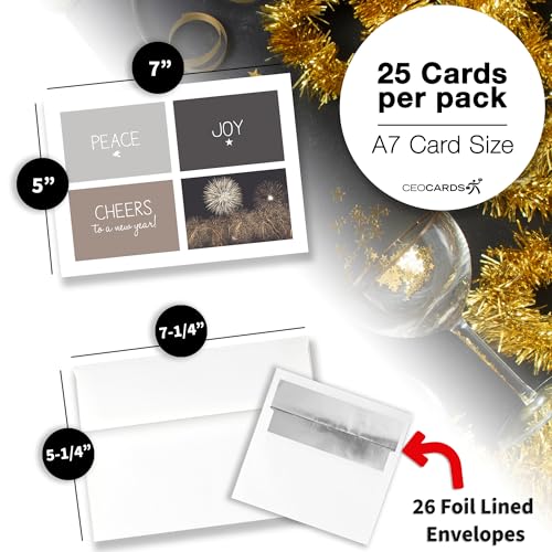 CEO Cards New Years Cards for Business & Family (Peace Joy & Cheers) Bulk Greeting Card Set Pack of 25 Happy New Year Cards with Envelopes for 2026 (5x7 inch A7) Great for Office, Work Employees & Clients N1502 - Image 4