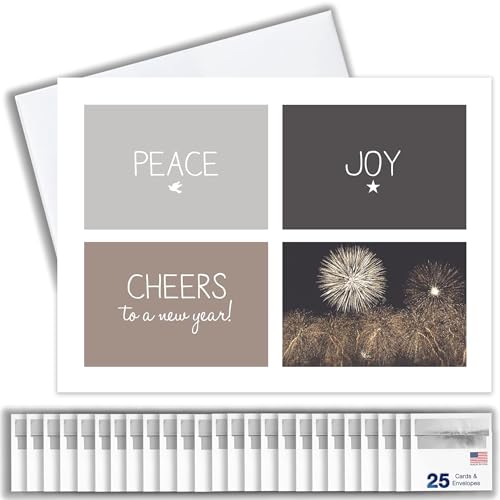 CEO Cards New Years Cards for Business & Family (Peace Joy & Cheers) Bulk Greeting Card Set Pack of 25 Happy New Year Cards with Envelopes for 2026 (5x7 inch A7) Great for Office, Work Employees & Clients N1502 - Image 1