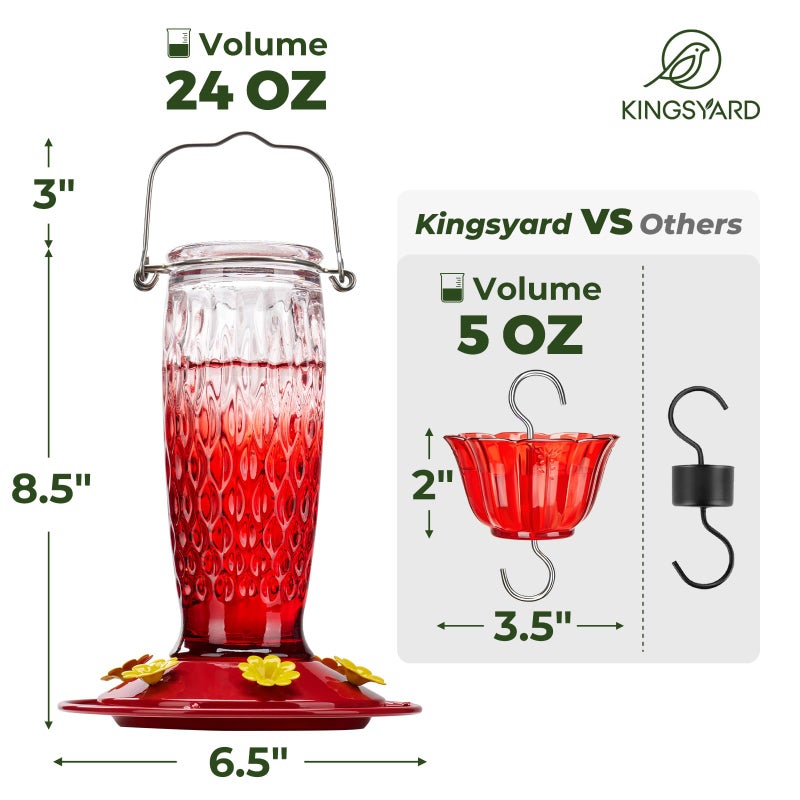 Kingsyard Hummingbird Feeders for Outdoors Hanging, 24 Ounce, Glass Hummingbird Feeder with Ant Moat & 6 Bee Guard Feeding Ports, Leak-Proof, Purple - Image 5