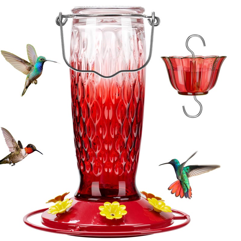 Kingsyard Hummingbird Feeders for Outdoors Hanging, 24 Ounce, Glass Hummingbird Feeder with Ant Moat & 6 Bee Guard Feeding Ports, Leak-Proof, Purple - Image 1