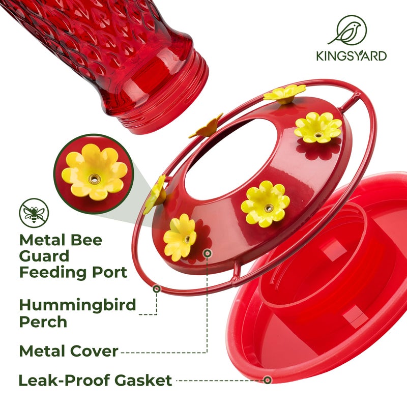Kingsyard Hummingbird Feeders for Outdoors Hanging, 24 Ounce, Glass Hummingbird Feeder with Ant Moat & 6 Bee Guard Feeding Ports, Leak-Proof, Purple - Image 3
