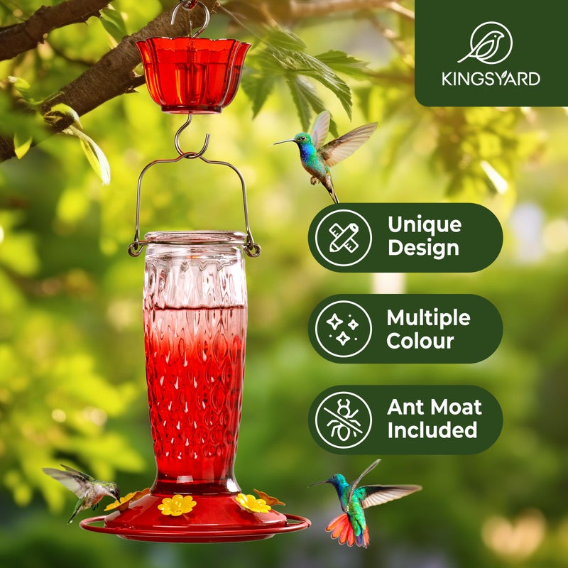 Kingsyard Hummingbird Feeders for Outdoors Hanging, 24 Ounce, Glass Hummingbird Feeder with Ant Moat & 6 Bee Guard Feeding Ports, Leak-Proof, Purple - Image 2