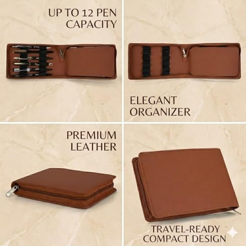 essart Collection Pen Storage Case Fountain Pen Pouch, 12 Slots Faux Leather Pen Storage Pouch, Luxury Pen,Pen Storage, Zipper Pen Pouch Holder, Handmade Gift Colour Tan (PNC-06-Tan) - Image 4
