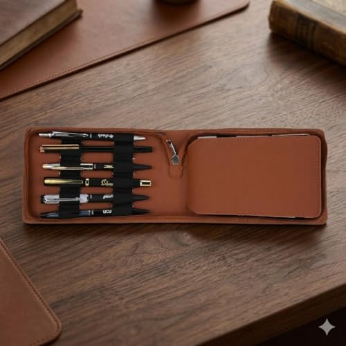essart Collection Pen Storage Case Fountain Pen Pouch, 12 Slots Faux Leather Pen Storage Pouch, Luxury Pen,Pen Storage, Zipper Pen Pouch Holder, Handmade Gift Colour Tan (PNC-06-Tan) - Image 5