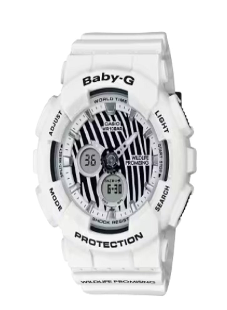 كاسيو ساعة كاسيو بيبي-جي BA-110RG-7A/BA-110XRG-7A من الراتنج الأبيض مع لمسات من الذهب الوردي، تناظرية ورقمية