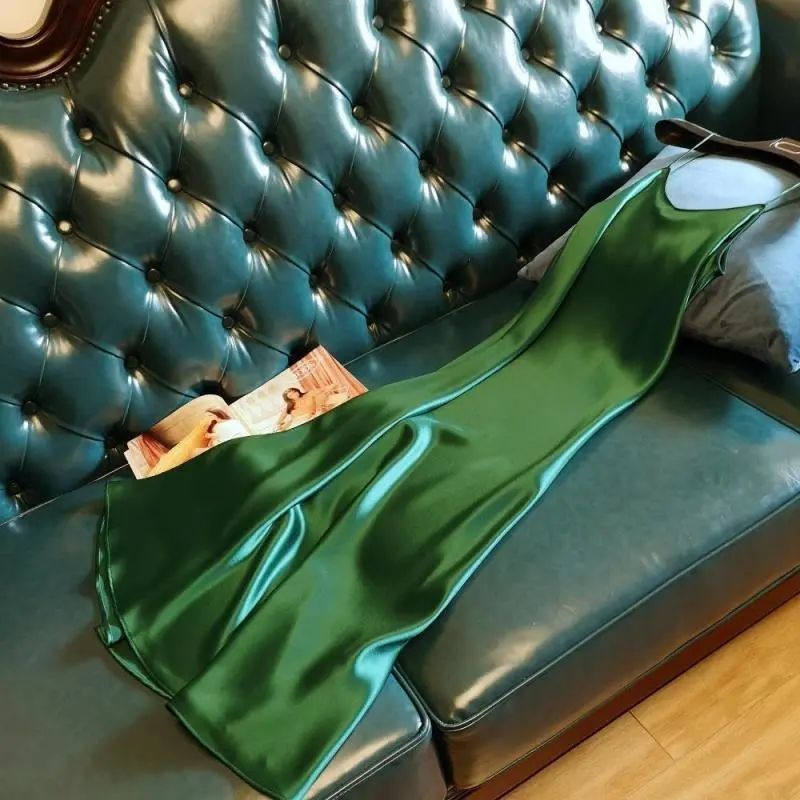 Trendy Plus Size Dress Elegant Long Satin Slip Summer Champagne  - Image 5