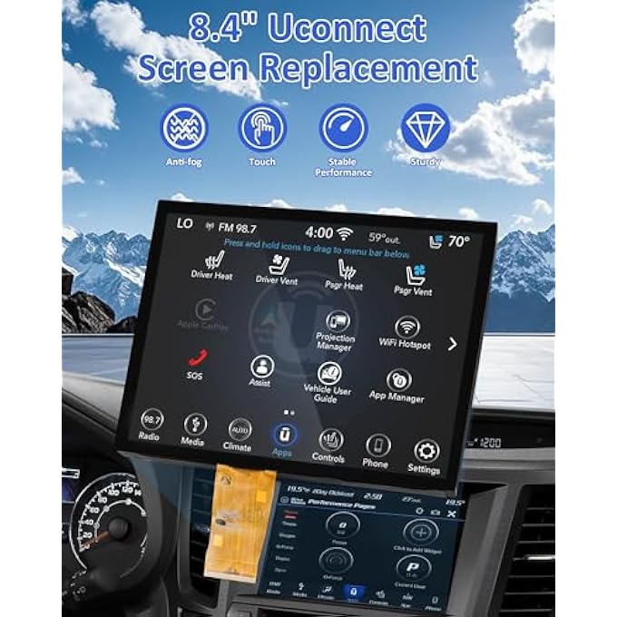 ريحني شاشة بديلة لـ Uconnect 84 شاشة LCD تعمل باللمس Uconnect 4C Uaq شاشة ملاحة راديوية جديدة من الشركة المصنعة لسيارة Jeep Dodge Chrysler Ram 2017-2022 استبدال La084X01 Sl 02 - Image 3