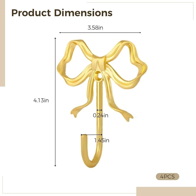 خطافات حائطية ذهبية على شكل قوس 4 قطع من سبائك الزنك مع مسامير ديكور أنيق للغرفة للشباب - Image 4