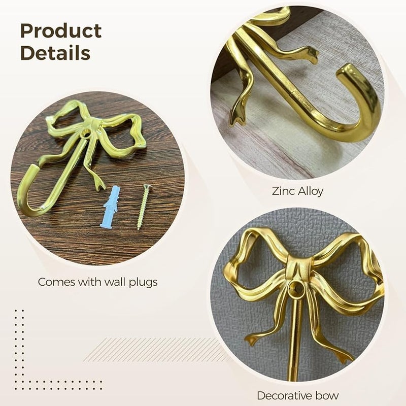 خطافات حائطية ذهبية على شكل قوس 4 قطع من سبائك الزنك مع مسامير ديكور أنيق للغرفة للشباب - Image 5