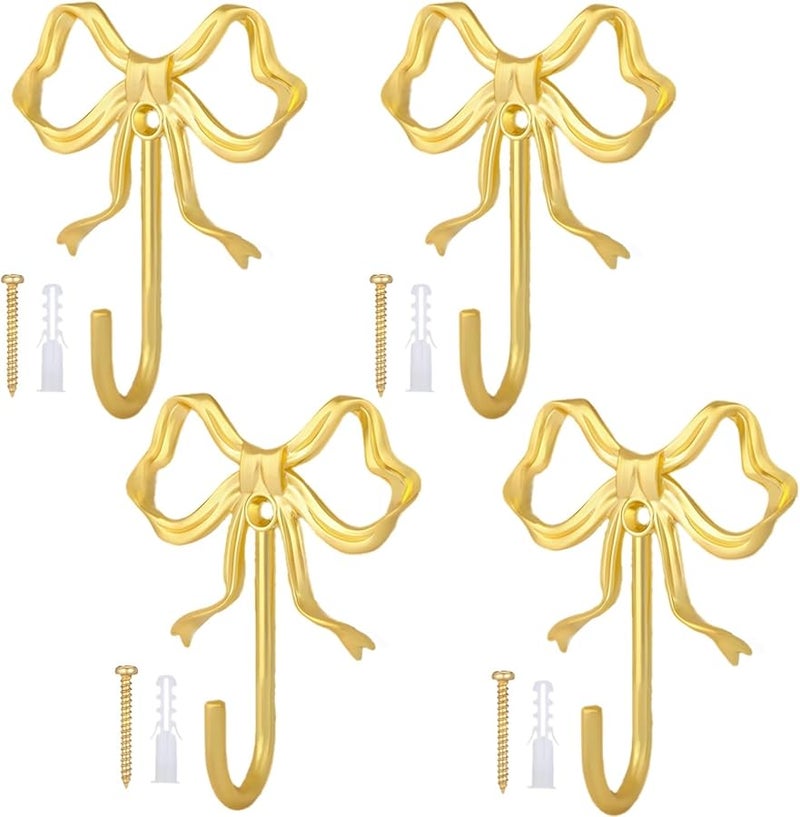 خطافات حائطية ذهبية على شكل قوس 4 قطع من سبائك الزنك مع مسامير ديكور أنيق للغرفة للشباب - Image 1
