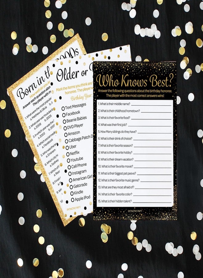 دسكتيكتفز مجموعة ألعاب عيد الميلاد الثامن عشر أو الحادي والعشرين من ديستنكتيفز باللونين الأسود والذهبي - مجموعة من 3 ألعاب لحفلات أعياد الميلاد لـ 20 ضيفًا، بطابع مواليد الألفية الجديدة - Image 2