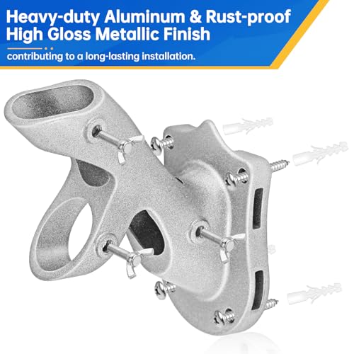 Anovo Flag Pole Holder, Anovo Flag Pole Brackets Mount Outside House Heavy-Duty Aluminum Metal Rust Proof Bracket 1" Inner Diameter 2 Positions with Hardwares for Outdoor Wall Mounting Porch( Silver-1 Pack) - Image 2
