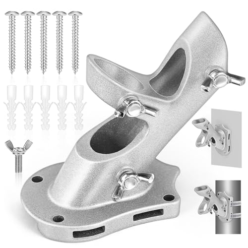 Anovo Flag Pole Holder, Anovo Flag Pole Brackets Mount Outside House Heavy-Duty Aluminum Metal Rust Proof Bracket 1" Inner Diameter 2 Positions with Hardwares for Outdoor Wall Mounting Porch( Silver-1 Pack) - Image 1