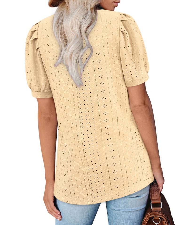 BZB Eyelet Tops for Women Casual Cute Tshirts to Hide Belly Fashion Fit Style Blouses Yellow S - Image 3