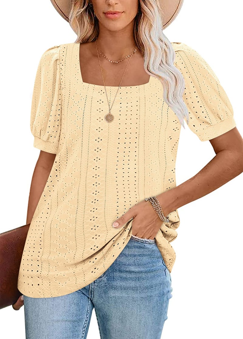BZB Eyelet Tops for Women Casual Cute Tshirts to Hide Belly Fashion Fit Style Blouses Yellow S - Image 2