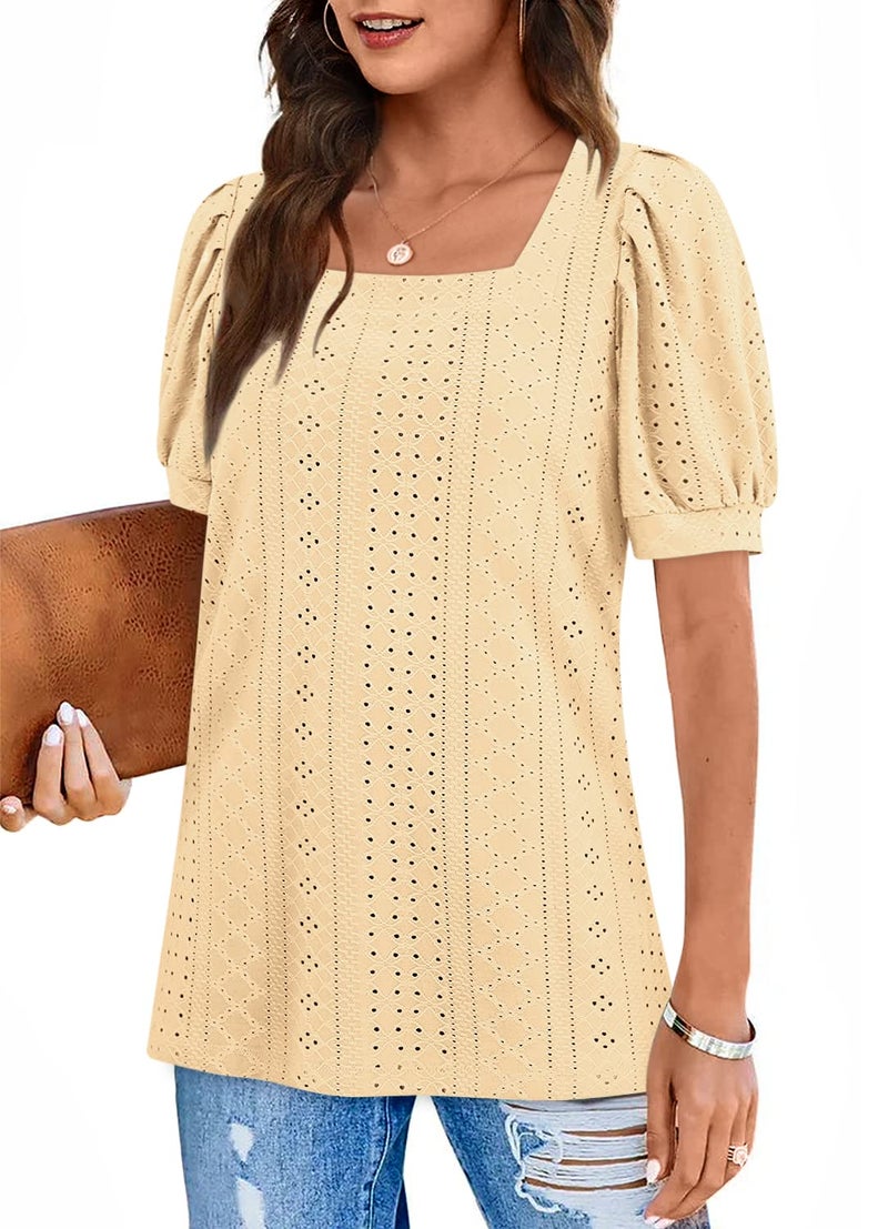 BZB Eyelet Tops for Women Casual Cute Tshirts to Hide Belly Fashion Fit Style Blouses Yellow S - Image 5