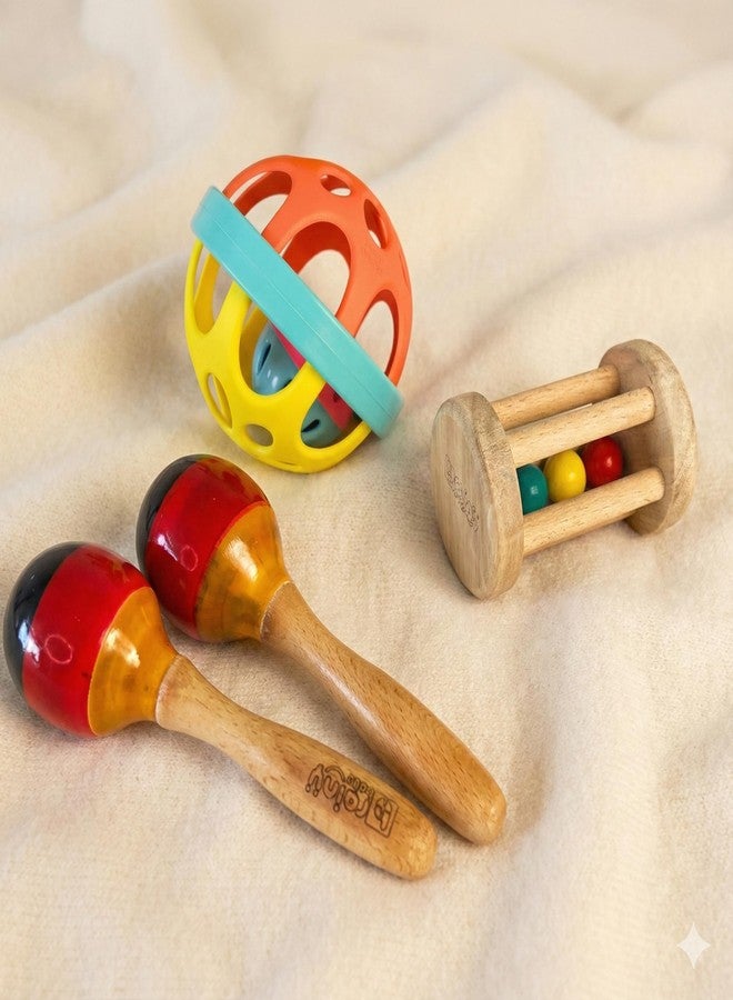 BrainyTots Rattles Combo Baby Sensory Toy Set for Early Learning | Colorful Wooden Rattles for Grasping, Tactile Exploration and Motor Skill Development | Infant Toys for Newborns - Image 1
