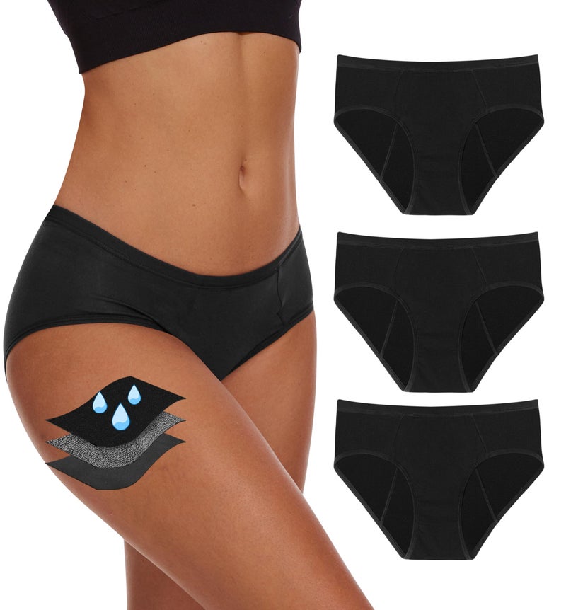 YESWEL Period Underwear For Women, Leak-Proof Hipster, Brief, Heavy Flow, 3 Pack (X-Large, Black) - Image 1