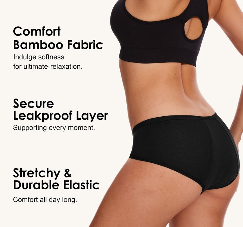YESWEL Period Underwear For Women, Leak-Proof Hipster, Brief, Heavy Flow, 3 Pack (X-Large, Black) - Image 5