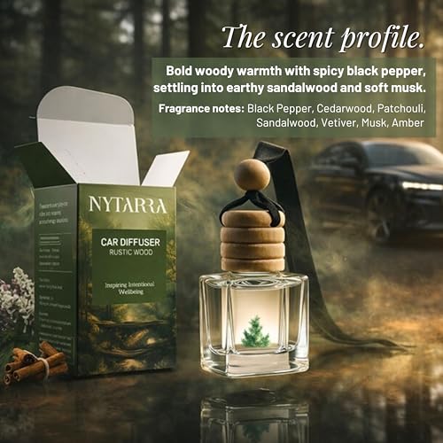 Nytarra Luxury Car Perfumes Rustic Woods, No Alcohol & Long Lasting Car Air Freshener, Best Car Fragrance Diffuser, Premium Car Scent Hanging Pod - Image 5